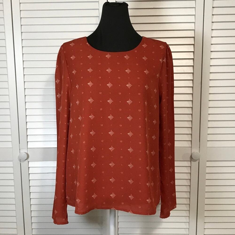 Blue Rain Boho Retro Orange Geometric Relaxed Lined Blouse M